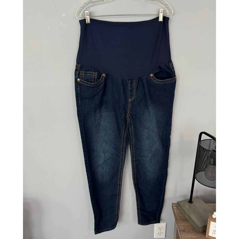 Oh! Mamma Belly Band Maternity Jeans Women's Size XL Darker Medium Wash Pockets